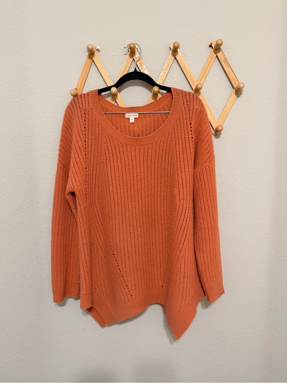 Garnet Hill Orange Coral Crewneck Cashmere Sweater Size Large